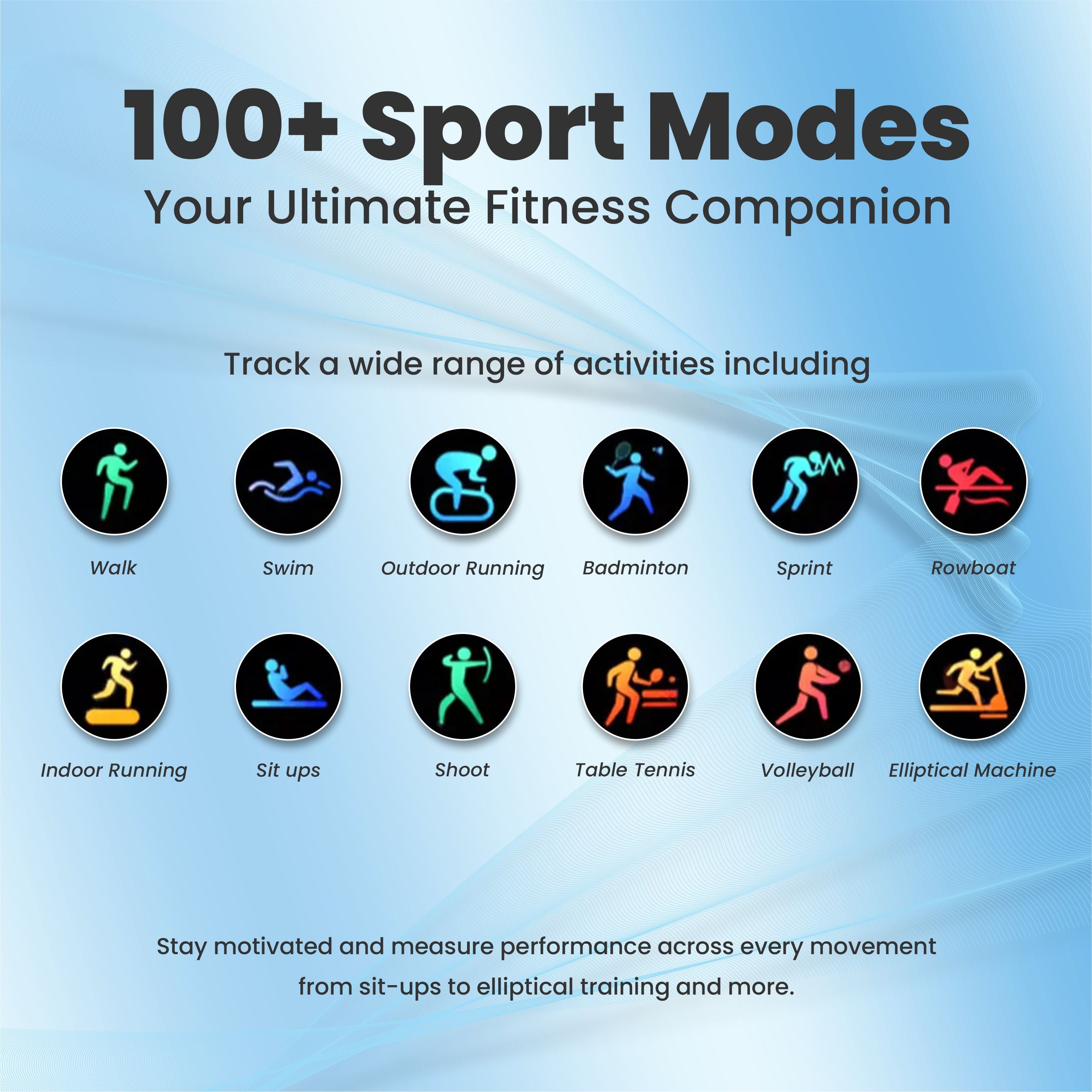 Life watch with over 100 sport modes for fitness tracking.