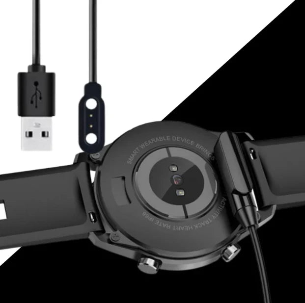 LifeWatch magnetic charger attached to the back of the smartwatch.