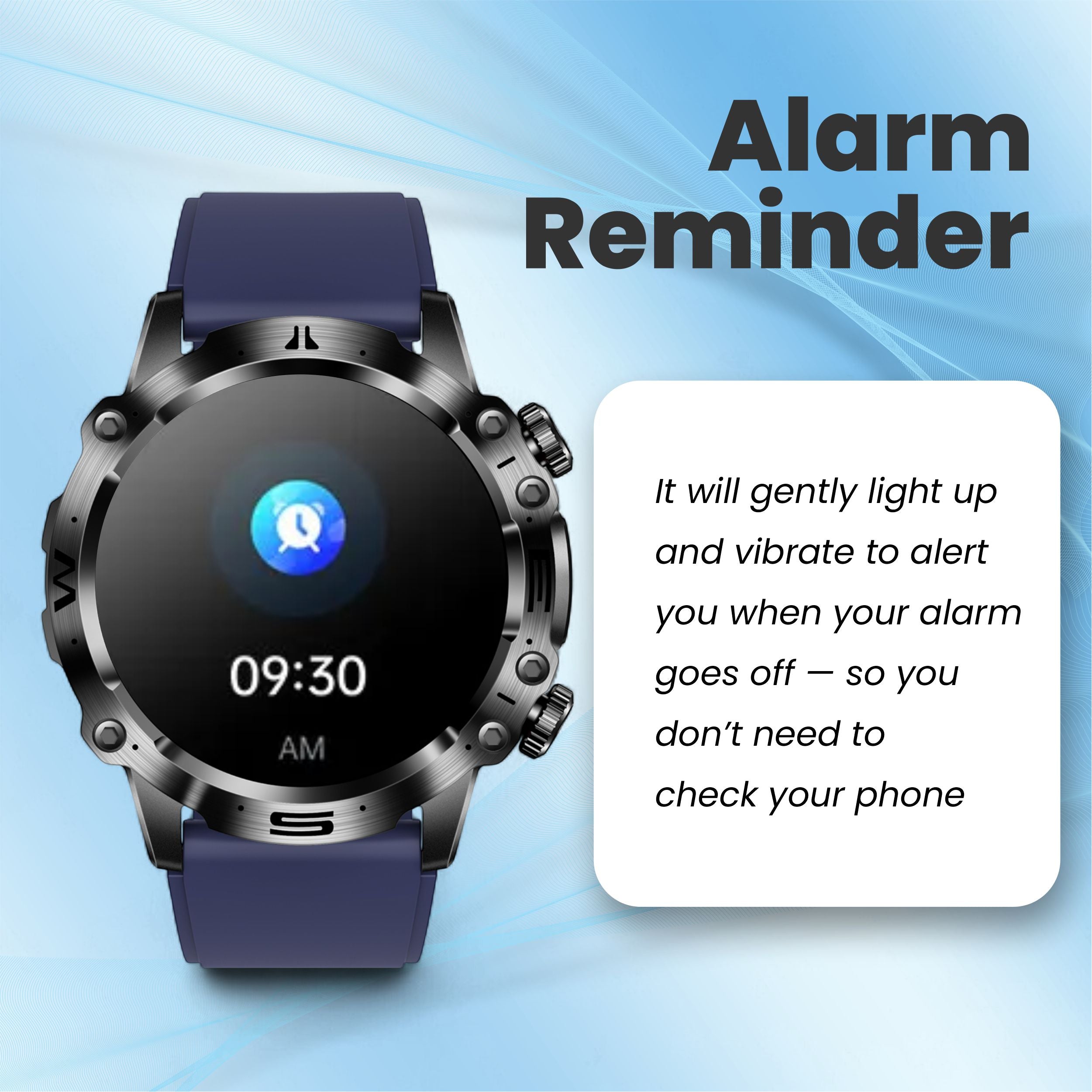 Life watch alarm reminder function with vibration alert.