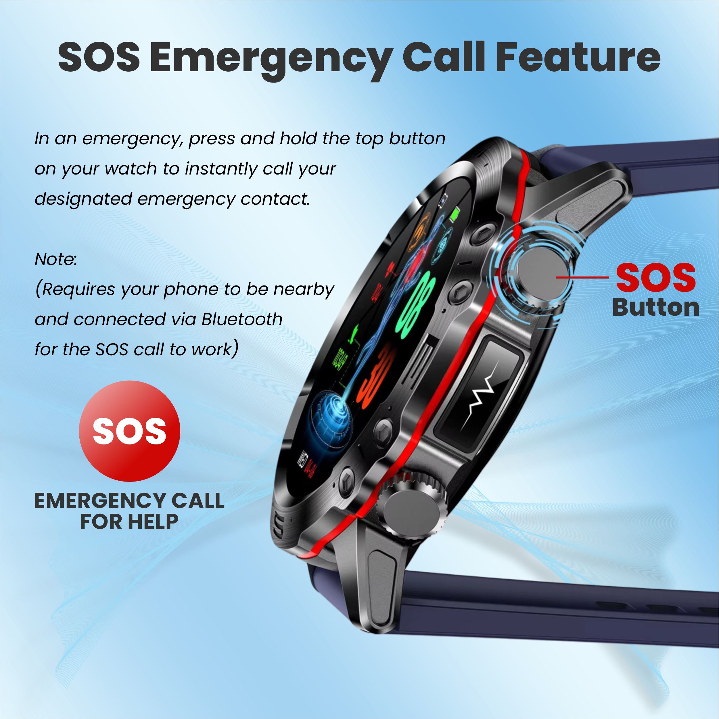 Life watch SOS emergency call feature for fast help during emergencies.